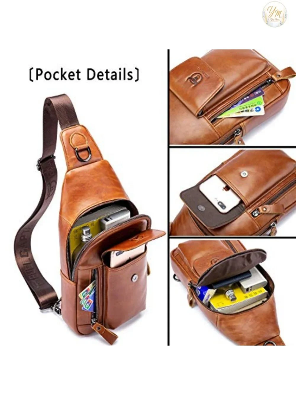 Genuine Leather Crossbody Sling Bag Casual Daypack Travel Hiking